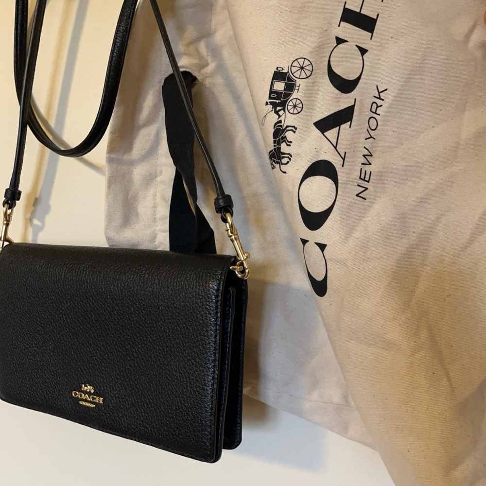 Coach Black Small Fold-Over Purse + Dust Bag — Great Condition